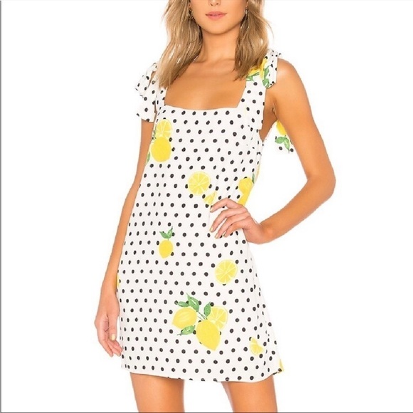 Lovers + Friends Jen Mini Dress‎ in Polka Dot Lemon Size Extra Small - Picture 1 of 8